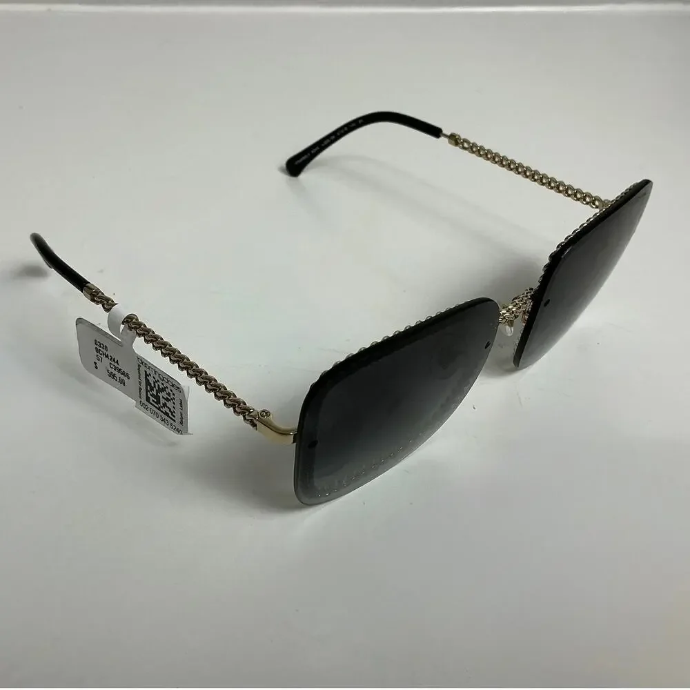 Chanel CH4244 Black/Gold Chain Link Square Sunglasses Grey Gradient Lens 57mm